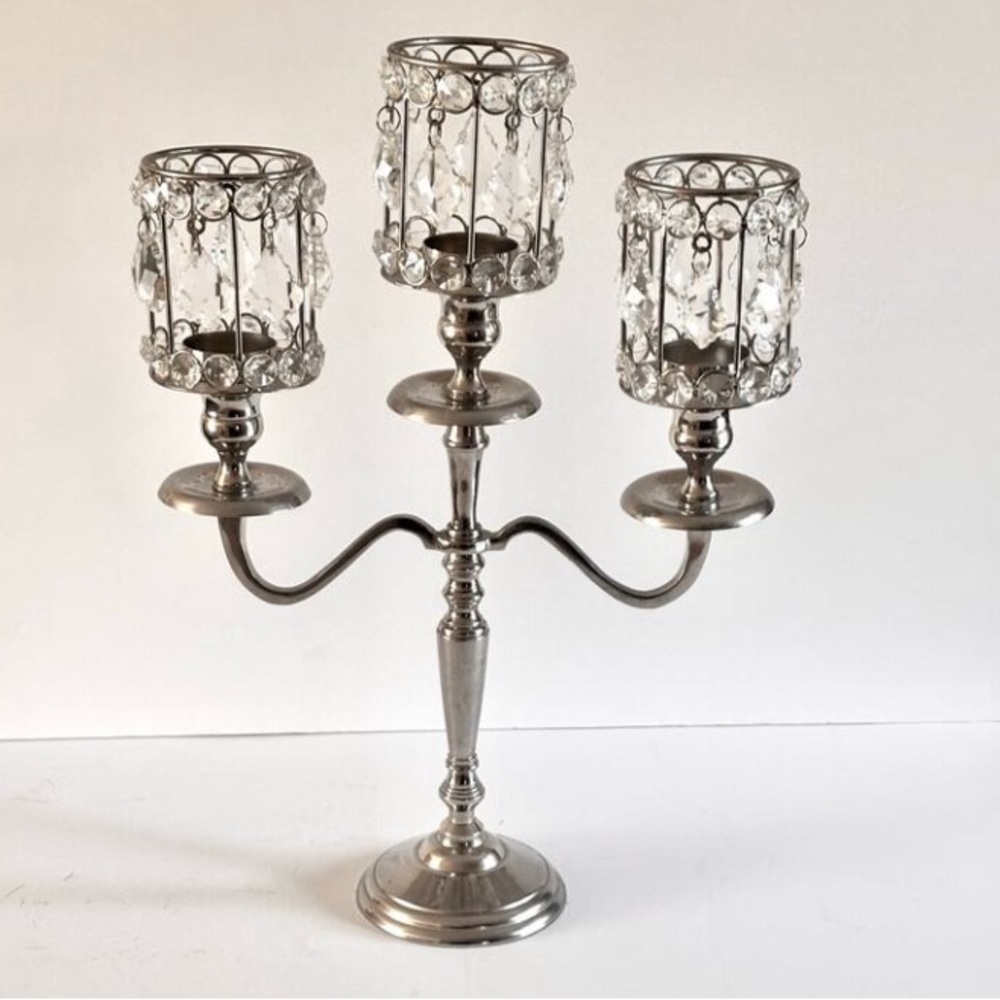 3-arm Crystal Candelabra Candleholder for Pillar Votive or Tealight Candles